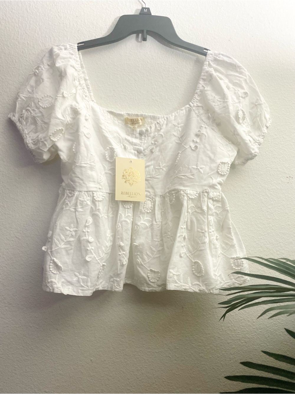 Rebellion White Floral Embroidered Peplum Top